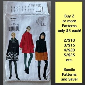 Vogue V8860 Uncut Sewing Pattern Misses Coat (8-10-12-14-16)